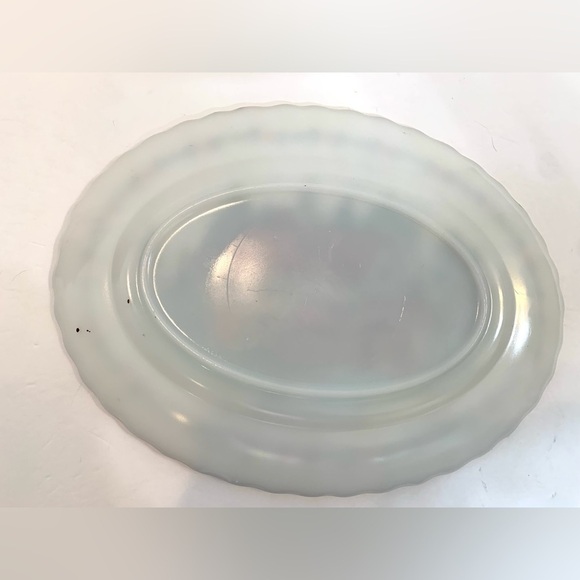 Hand-painted Milk Glass Oval Platter Old Mill Scene 13” x 10” - Picture 6 of 8